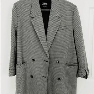 Zara oversized boyfriend jacket, tiny black and white checkers